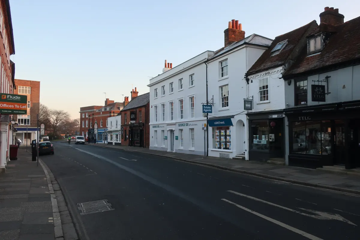 Shops and old buildings along North Street, Chichester